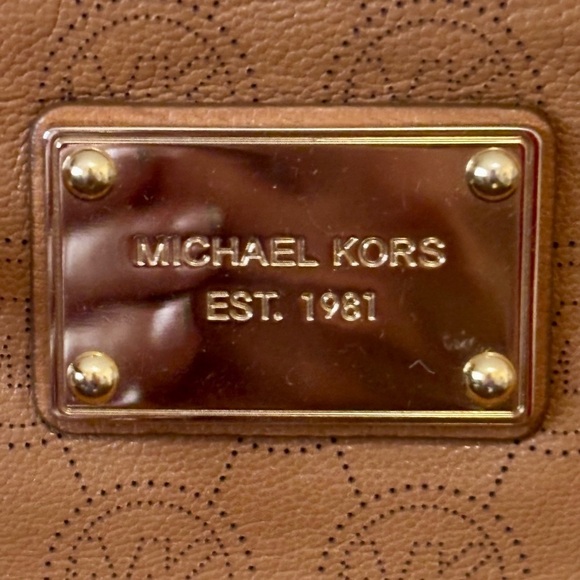 Michael Kors| Tan Leather Monogram Logo Wristlet Mini Purse 5 x 4” - Picture 2 of 3